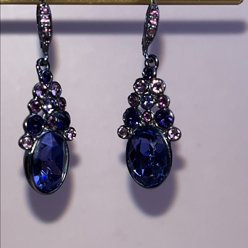 GIVENCHY TEARDROP Leverback Dangle EARRINGSElegant Blue and Purple Drop Earrings - Picture 3 of 8